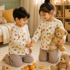 Bear Orange| Premium Crinkled Double Layered Soft Unisex Muslin Set for New Born to 6 Years