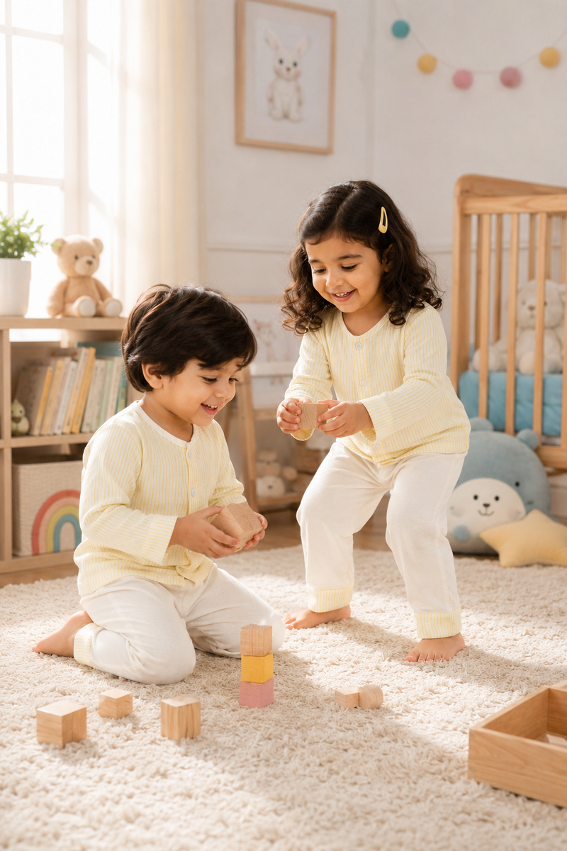 Soft Yellow Stripes | Checkered Muslin | Soft Unisex Muslin Set for New Born to 6 Years