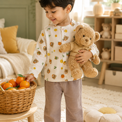 Bear Orange| Premium Crinkled Double Layered Soft Unisex Muslin Set for New Born to 6 Years