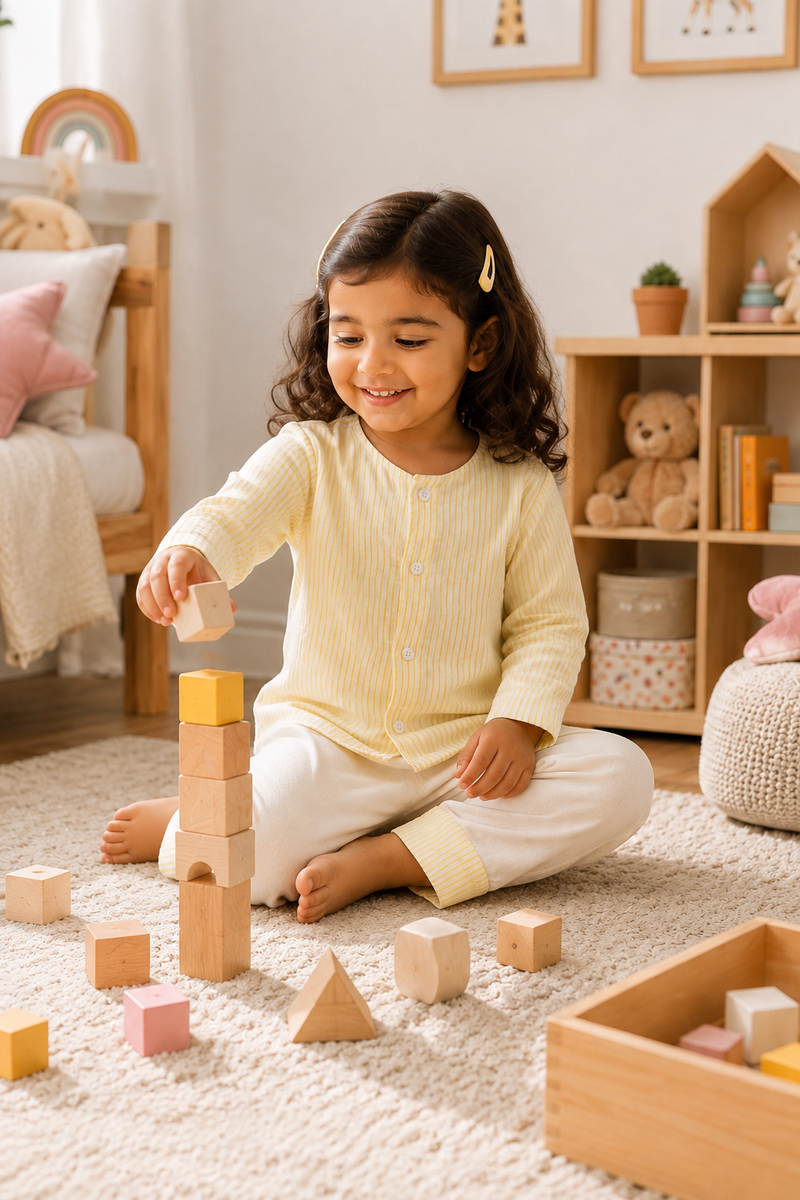 Soft Yellow Stripes | Checkered Muslin | Soft Unisex Muslin Set for New Born to 6 Years