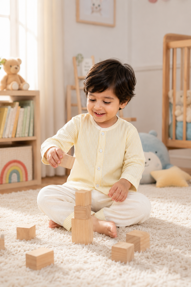 Soft Yellow Stripes | Checkered Muslin | Soft Unisex Muslin Set for New Born to 6 Years