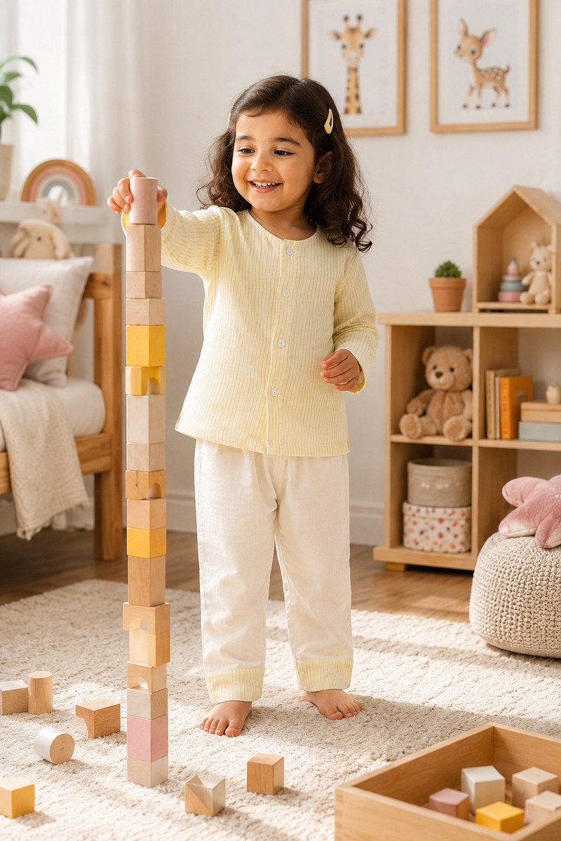 Soft Yellow Stripes | Checkered Muslin | Soft Unisex Muslin Set for New Born to 6 Years