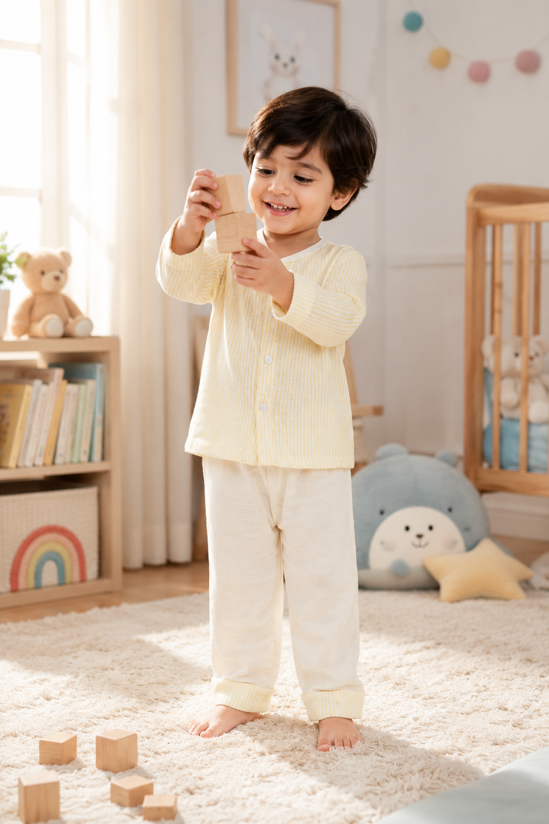 Soft Yellow Stripes | Checkered Muslin | Soft Unisex Muslin Set for New Born to 6 Years