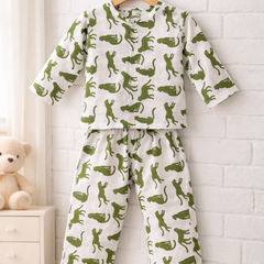 Green Leopard - 100% Cotton Lightweight Cambric Soft Unisex Muslin Set for New Born to 6 Years