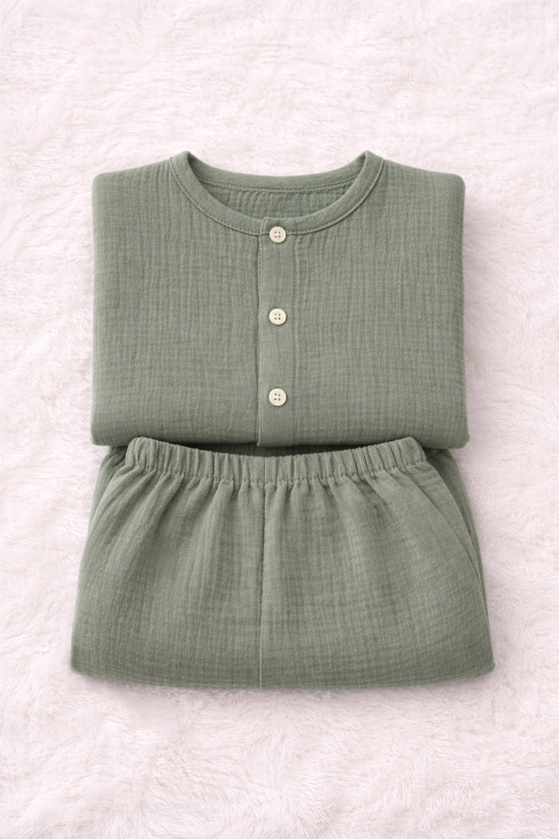 Solid Olive| Premium Crinkled Double Layered Soft Unisex Muslin Set for New Born to 6 Years