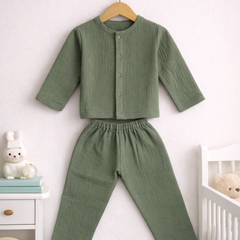 Solid Olive| Premium Crinkled Double Layered Soft Unisex Muslin Set for New Born to 6 Years