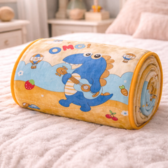 Lightweight Soft Plush Velvet Fleece 2 way Printed Blanket for 1 -7 Year Olds - OMG Dino