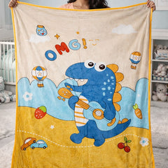 Lightweight Soft Plush Velvet Fleece 2 way Printed Blanket for 1 -7 Year Olds - OMG Dino