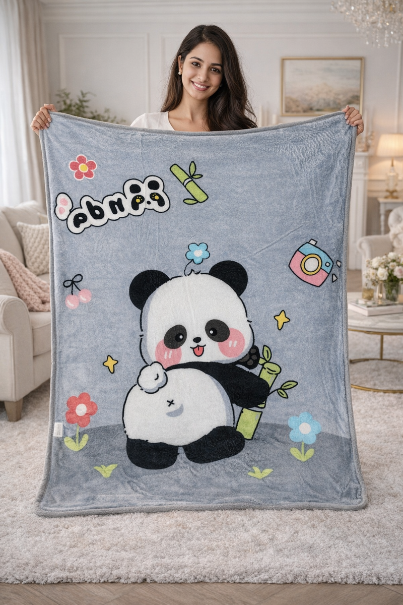 Lightweight Soft Plush Velvet Fleece 2 way Printed Blanket for 1 -7 Year Olds - Panda