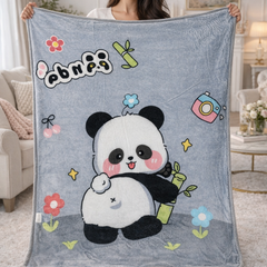 Lightweight Soft Plush Velvet Fleece 2 way Printed Blanket for 1 -7 Year Olds - Panda