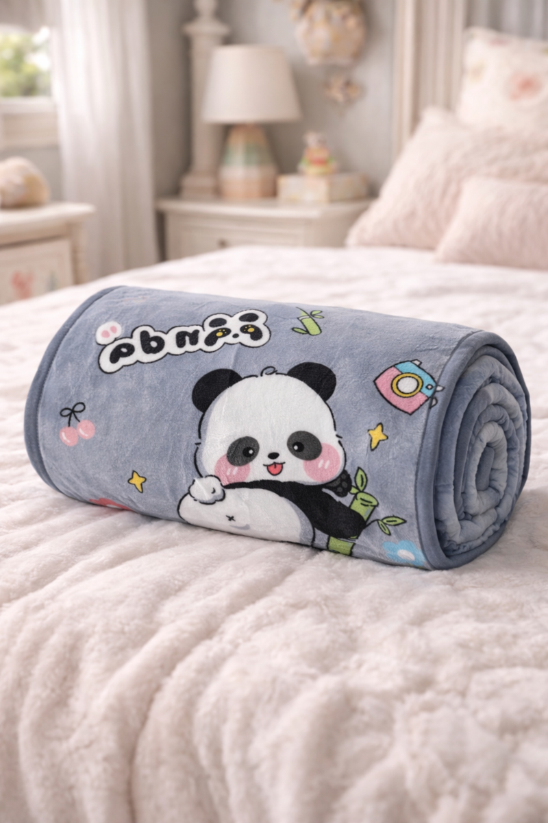 Lightweight Soft Plush Velvet Fleece 2 way Printed Blanket for 1 -7 Year Olds - Panda