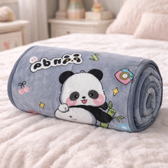 Lightweight Soft Plush Velvet Fleece 2 way Printed Blanket for 1 -7 Year Olds - Panda