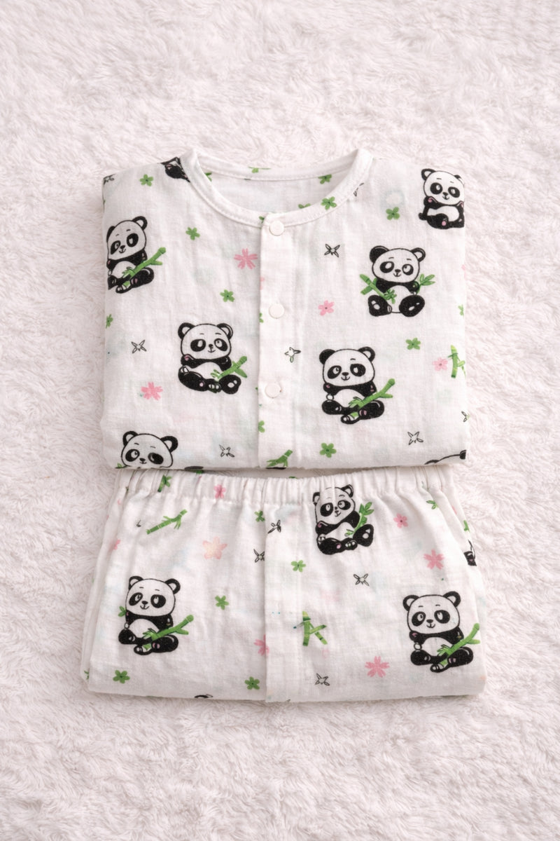 Panda Leaves | Checkered Muslin | Soft Unisex Muslin Set for New Born to 6 Years