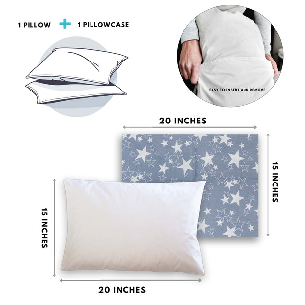 Born Star Grey Toddler Pillows with 100% Cotton Removable cover - 20 X 15 Inches | Children Pillows