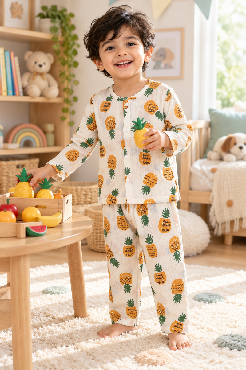 Pineapply - Premium Crinkled Double Layered Soft Unisex Muslin Set for New Born to 6 Years