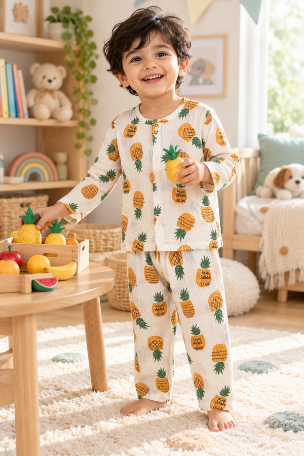 Pineapply - Premium Crinkled Double Layered Soft Unisex Muslin Set for New Born to 6 Years