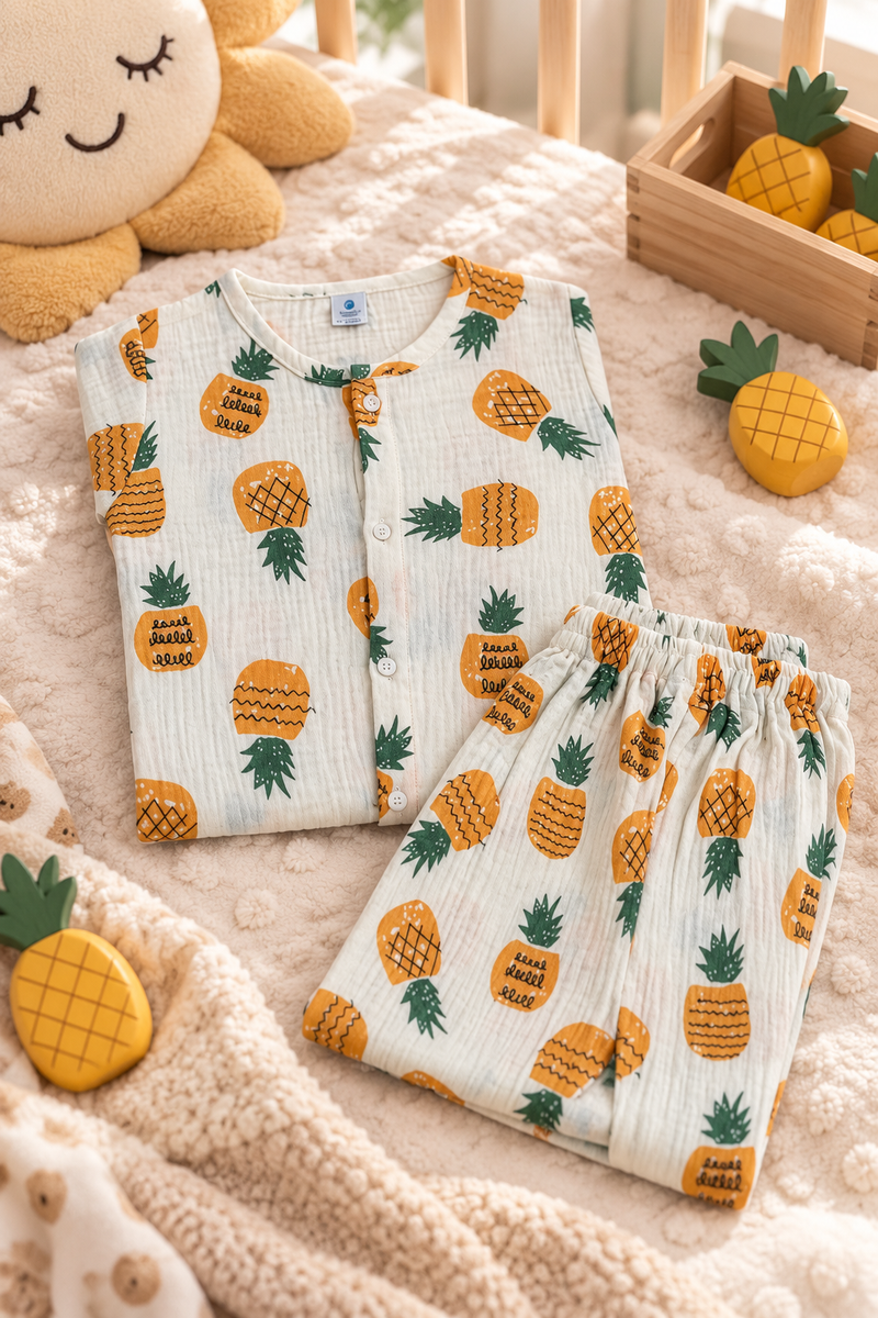 Pineapply - Premium Crinkled Double Layered Soft Unisex Muslin Set for New Born to 6 Years