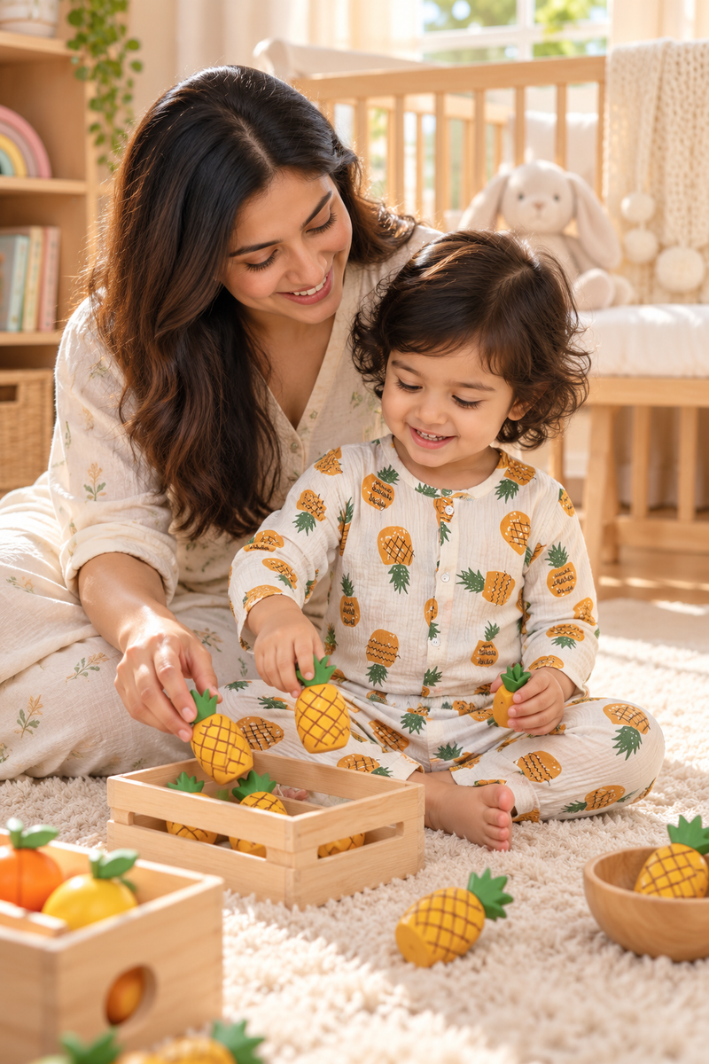 Pineapply - Premium Crinkled Double Layered Soft Unisex Muslin Set for New Born to 6 Years