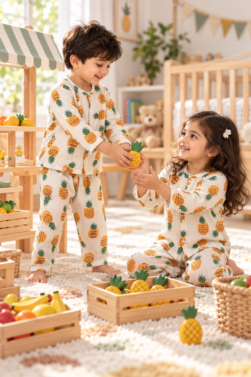 Pineapply - Premium Crinkled Double Layered Soft Unisex Muslin Set for New Born to 6 Years