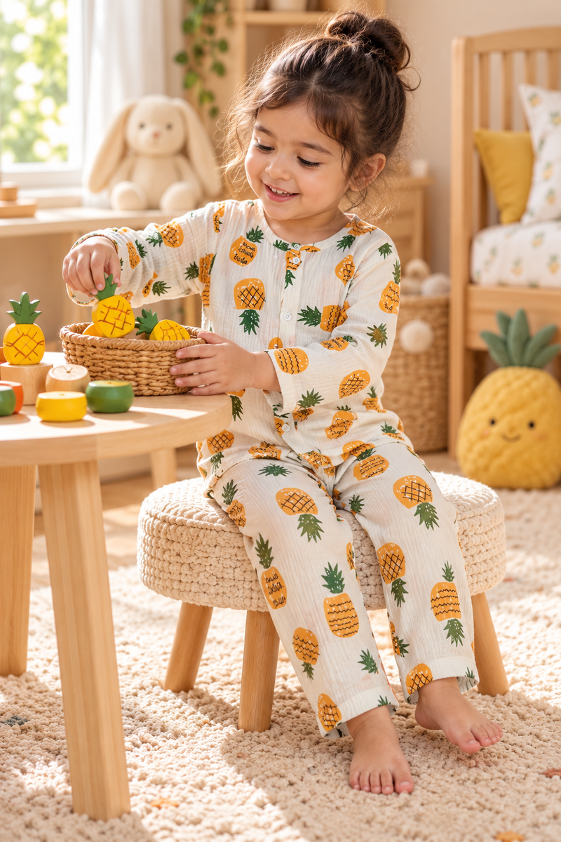 Pineapply - Premium Crinkled Double Layered Soft Unisex Muslin Set for New Born to 6 Years
