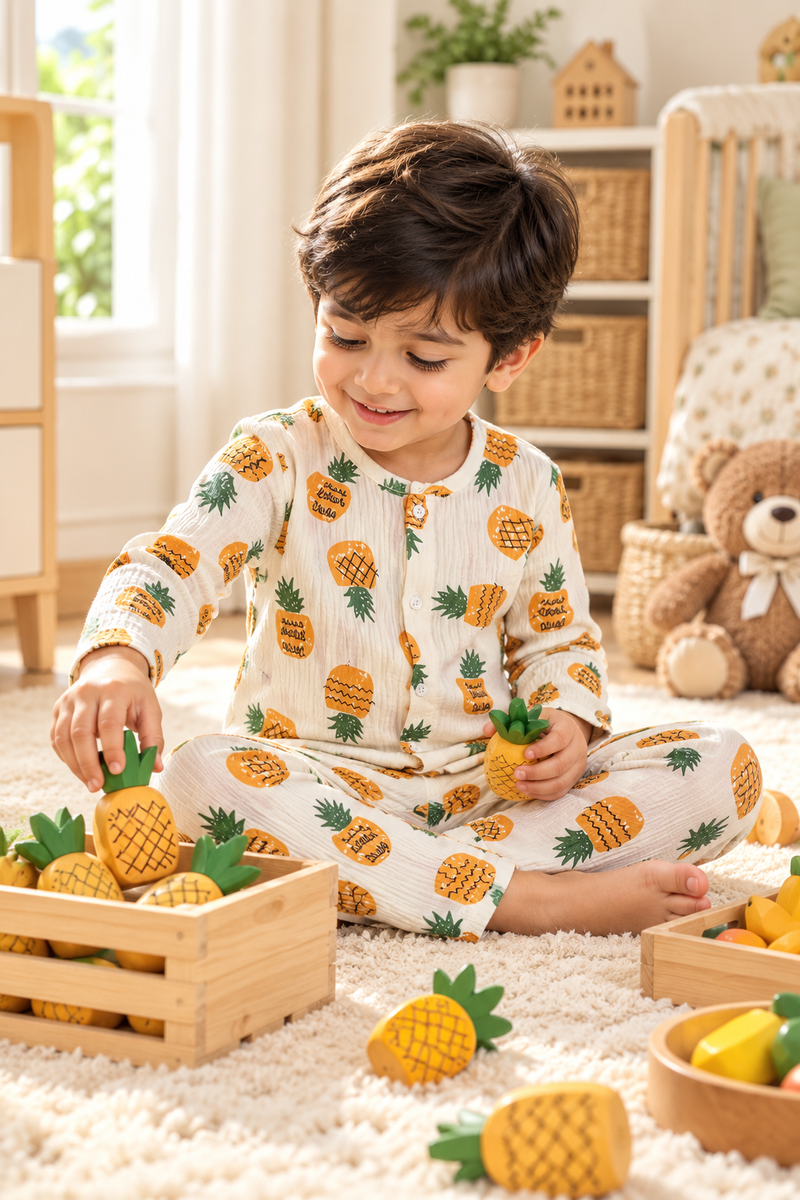 Pineapply - Premium Crinkled Double Layered Soft Unisex Muslin Set for New Born to 6 Years