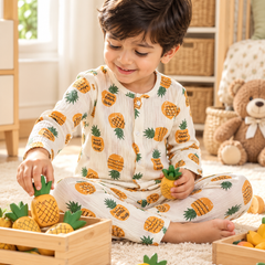 Pineapply - Premium Crinkled Double Layered Soft Unisex Muslin Set for New Born to 6 Years