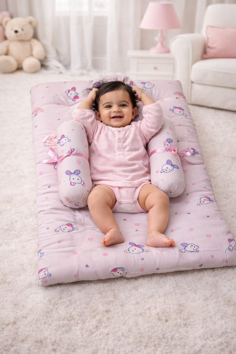 4 Pcs Muslin Bedding Set for 0 to 6 Months - Pink Bunny