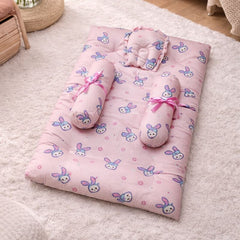 4 Pcs Muslin Bedding Set for 0 to 6 Months - Pink Bunny