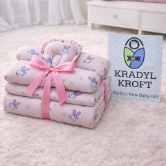 4 Pcs Muslin Bedding Set for 0 to 6 Months - Pink Bunny