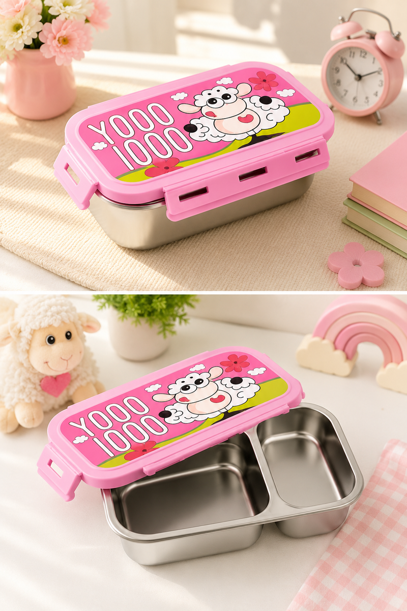 2 Compartment Stainless Steel Lunch Box | Leak Proof Easy Lock | BPA Free Food Grade Tiffin Box
