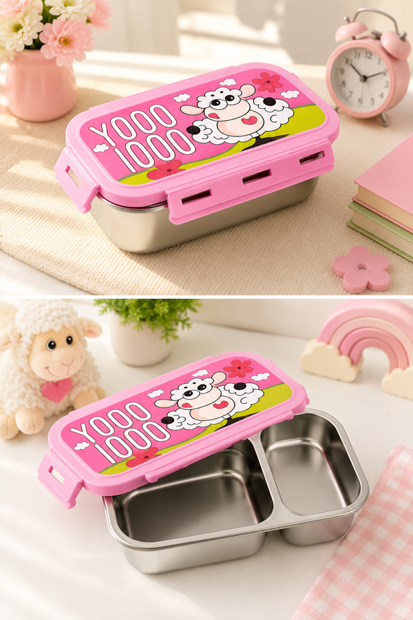 2 Compartment Stainless Steel Lunch Box | Leak Proof Easy Lock | BPA Free Food Grade Tiffin Box