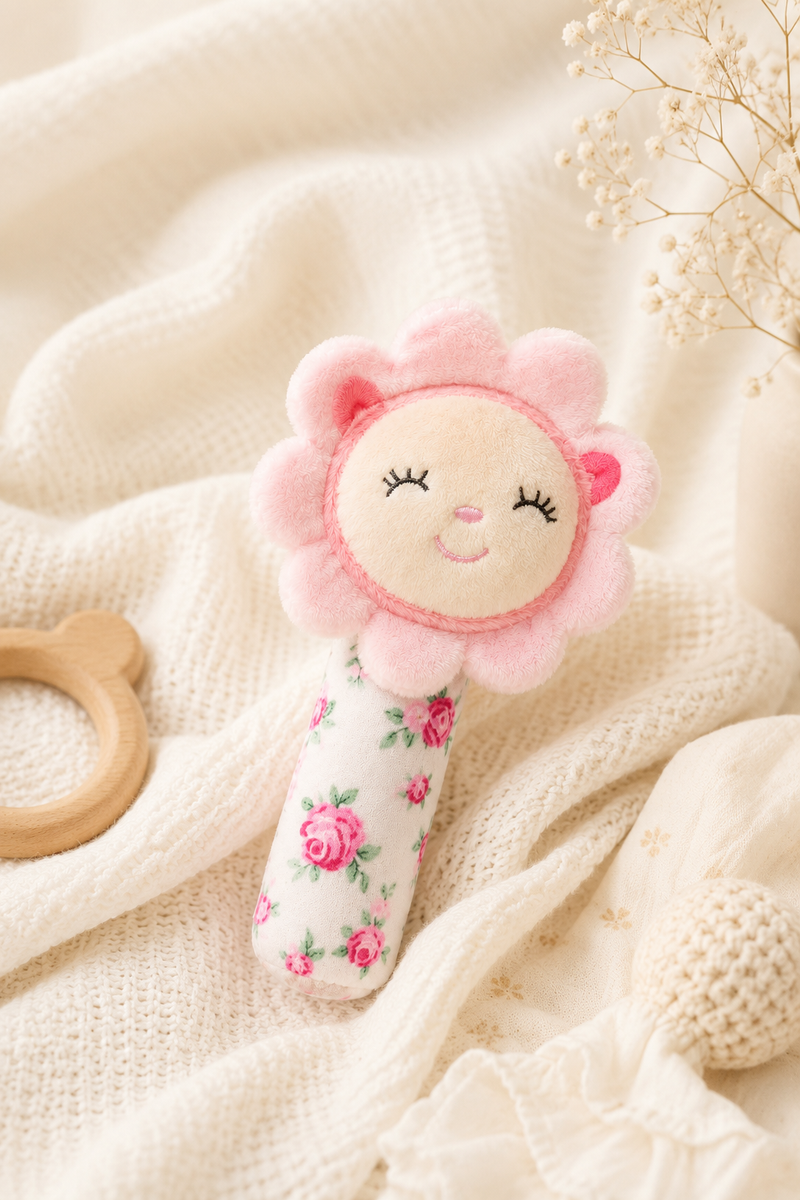 Pink Flower- Soft Plush Rattle Toy for Kids | Premium High Quality
