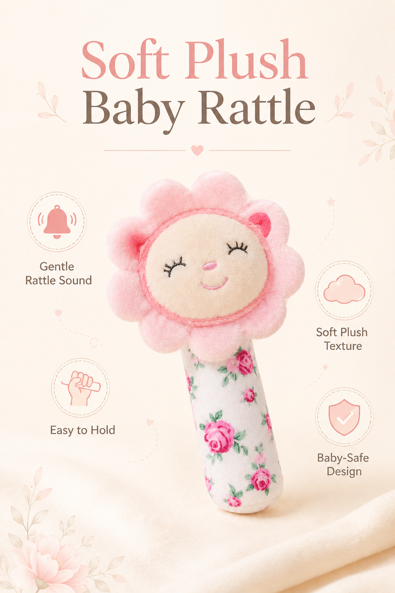 Pink Flower- Soft Plush Rattle Toy for Kids | Premium High Quality