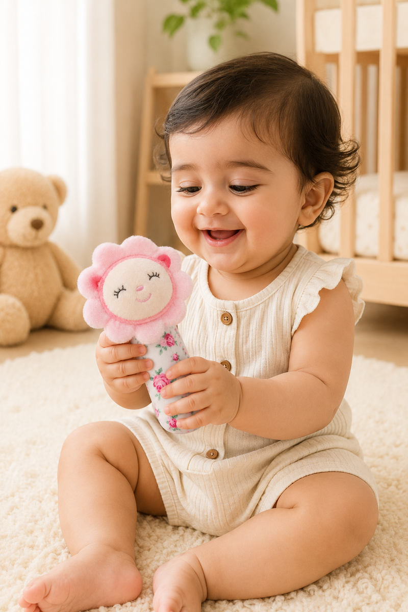 Pink Flower- Soft Plush Rattle Toy for Kids | Premium High Quality