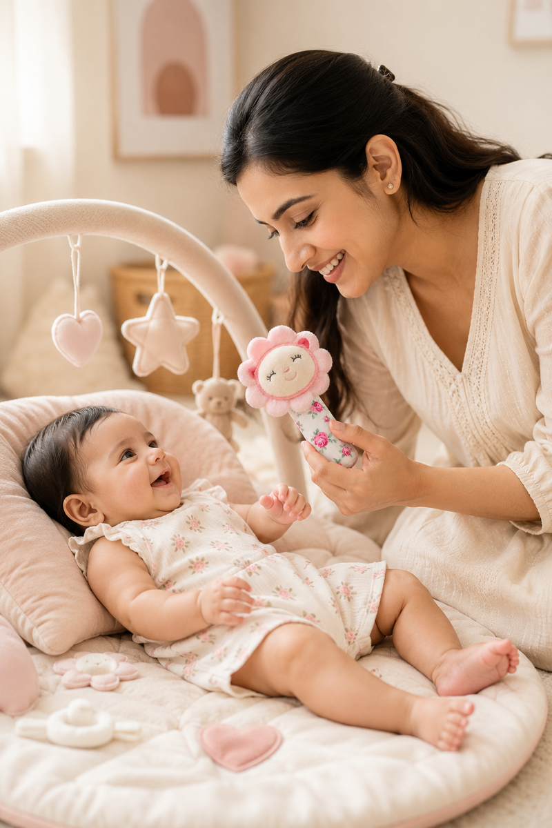 Pink Flower- Soft Plush Rattle Toy for Kids | Premium High Quality