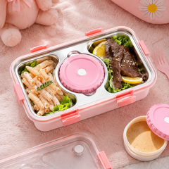3 Compartment Stainless Steel Lunch Box for Kids, Spoon Chopsticks, Leakproof Tiffin Box, Insulated Bento Lunch Box for School, Boys, Girls & Travel