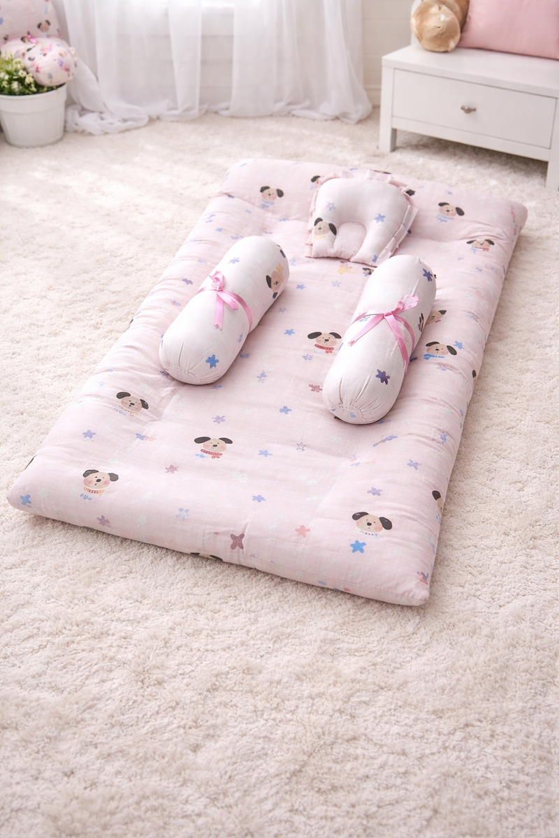4 Pcs Muslin Bedding Set for 0 to 6 Months - Pink Puppy