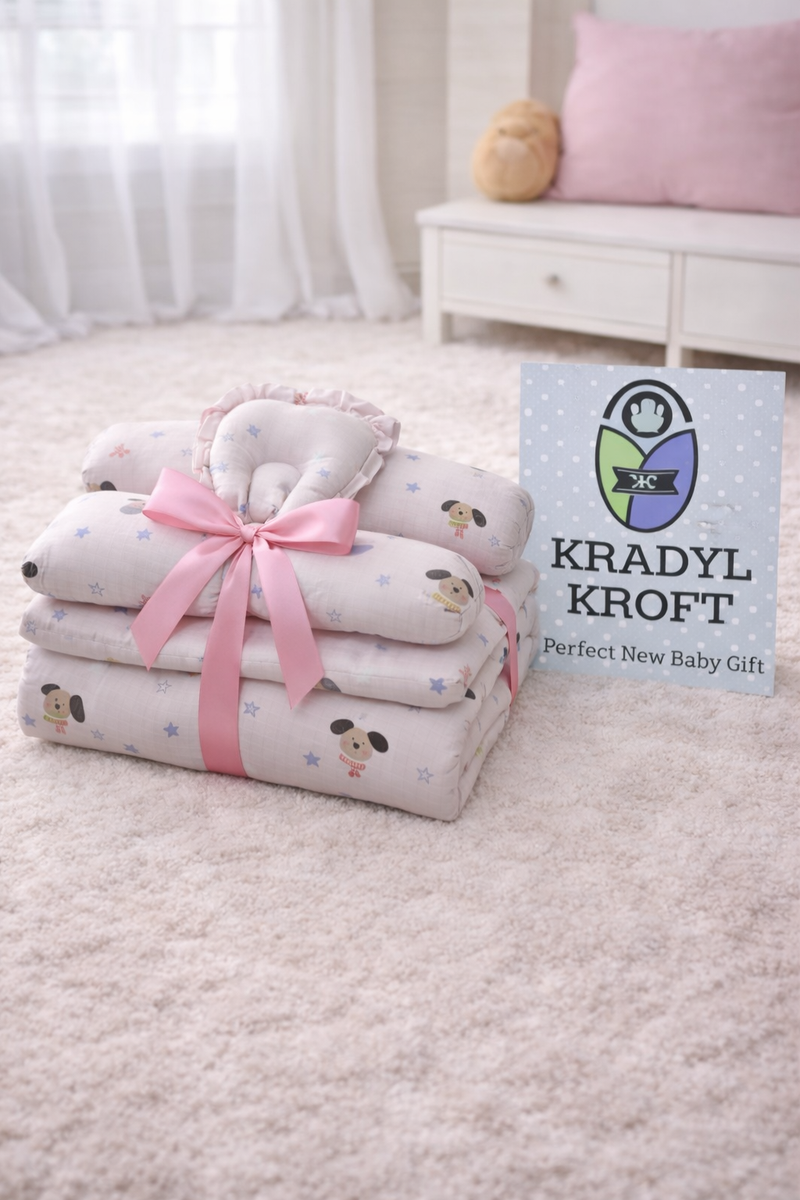 4 Pcs Muslin Bedding Set for 0 to 6 Months - Pink Puppy