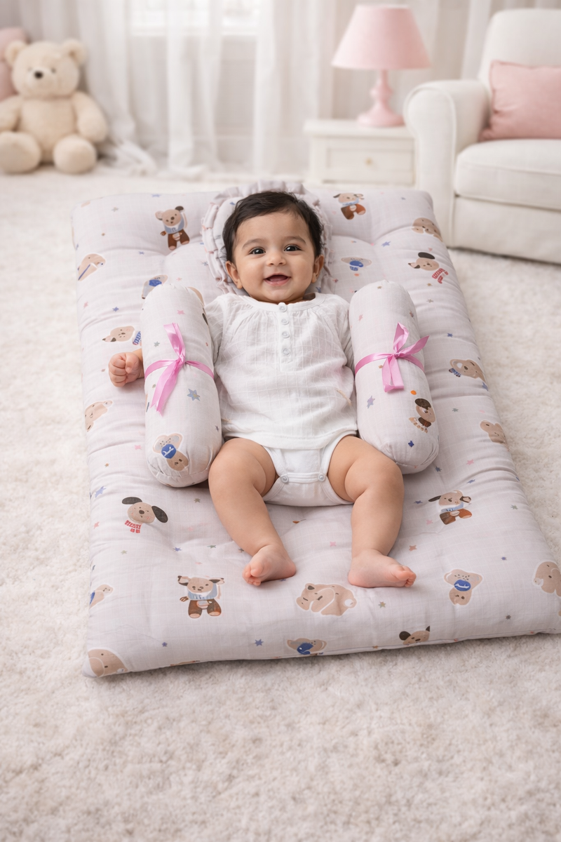4 Pcs Muslin Bedding Set for 0 to 6 Months - Pink Puppy