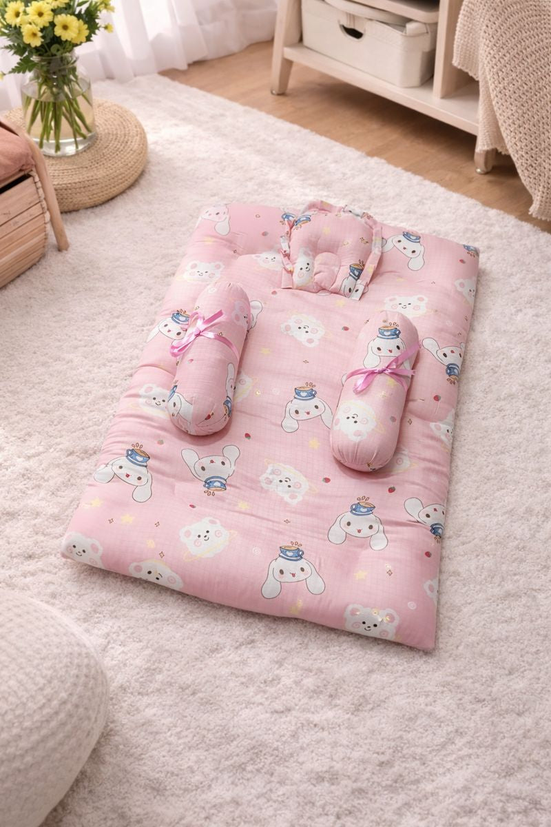 4 Pcs Muslin Bedding Set for 0 to 6 Months - Pink Tea