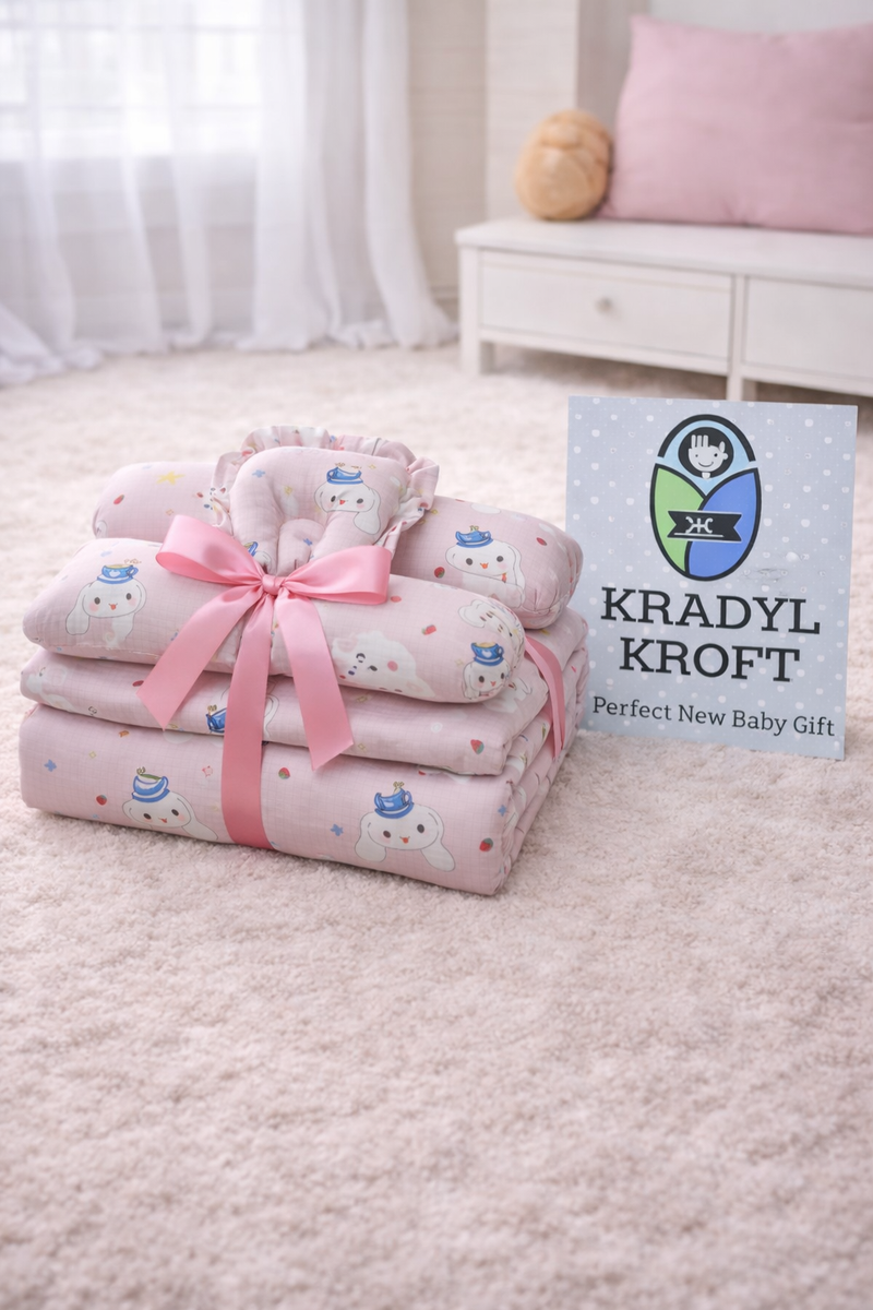 4 Pcs Muslin Bedding Set for 0 to 6 Months - Pink Tea