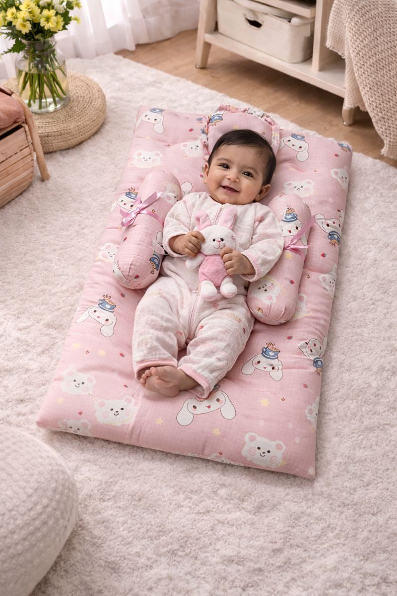 4 Pcs Muslin Bedding Set for 0 to 6 Months - Pink Tea