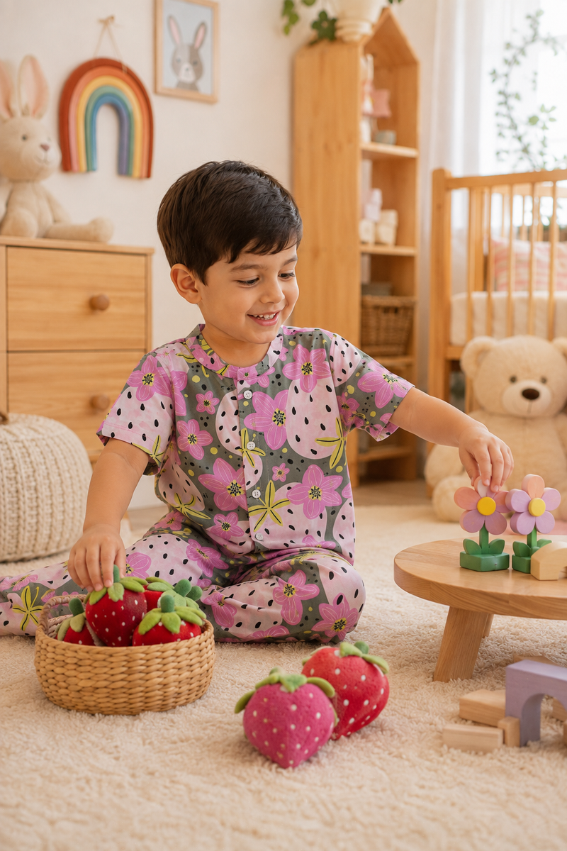 Very Berry - 100% Cotton Poplin | Unisex | Half Sleeve Cotton Sets for New Born to 6 Years