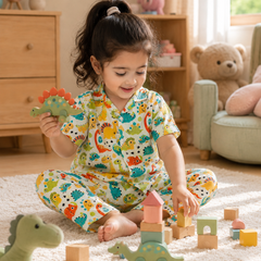 Cute Dinos - 100% Cotton Poplin | Unisex | Half Sleeve Cotton Sets for New Born to 6 Years