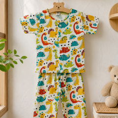 Cute Dinos - 100% Cotton Poplin | Unisex | Half Sleeve Cotton Sets for New Born to 6 Years