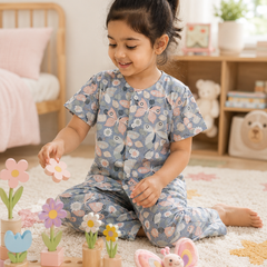 Grey Butterfly - 100% Cotton Poplin | Unisex | Half Sleeve Cotton Sets for New Born to 6 Years