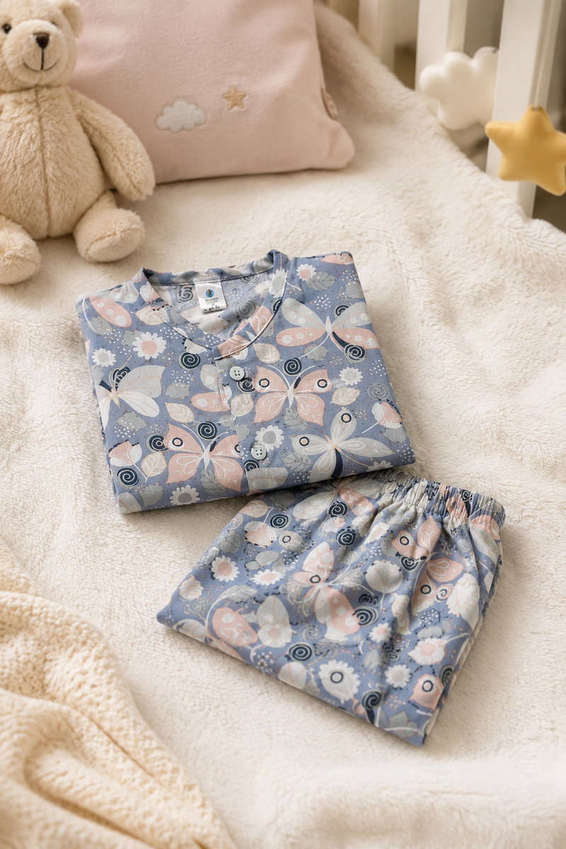 Grey Butterfly - 100% Cotton Poplin | Unisex | Half Sleeve Cotton Sets for New Born to 6 Years