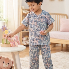 Grey Butterfly - 100% Cotton Poplin | Unisex | Half Sleeve Cotton Sets for New Born to 6 Years
