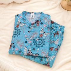 Blue Butterfly - 100% Cotton Poplin | Unisex | Half Sleeve Cotton Sets for New Born to 6 Years