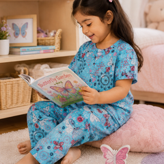Blue Butterfly - 100% Cotton Poplin | Unisex | Half Sleeve Cotton Sets for New Born to 6 Years